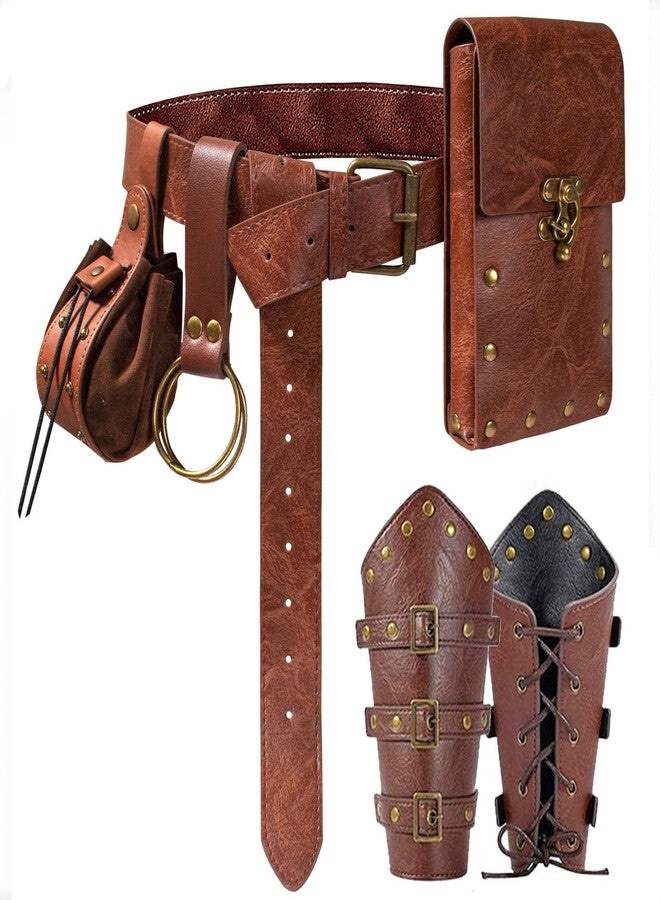 KOTORA Renaissance Costume Belt Pouch Bracers Vial Potion Bottle Leather Keyring Hook LARP Cosplay Retro Ren Faire Festival Dress (Pouch-Brown) - Image 1